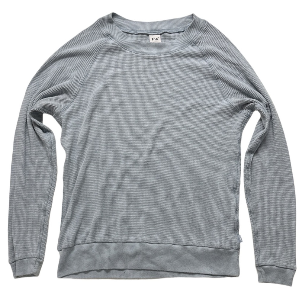 TNA women's light blue waffle knit longsleeve top, S.